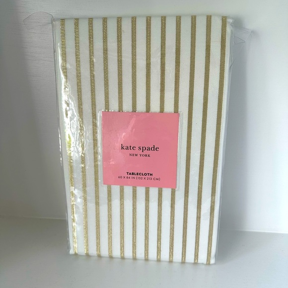 Kate Spade Modern Harbour Drive Table Cloth White & Metallic Gold Stripe NWT - Picture 1 of 8